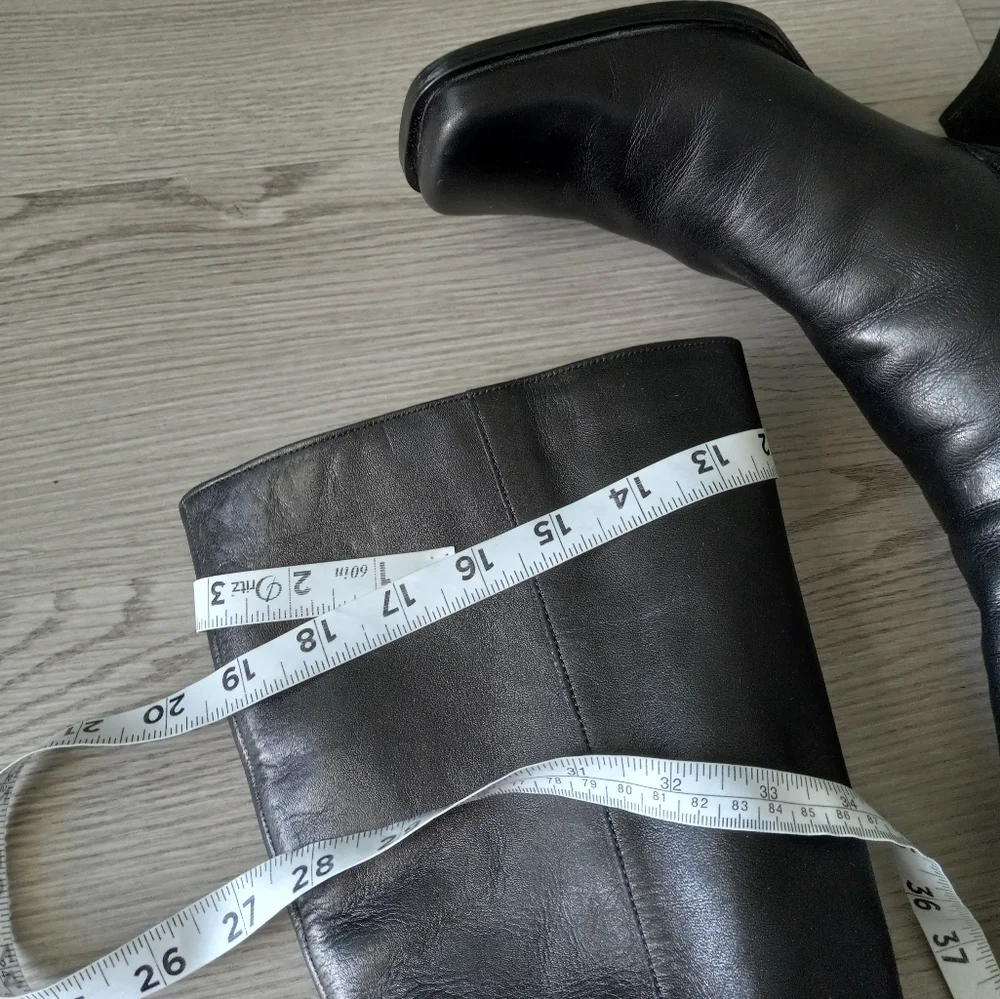 90's Nine West Vintage Y2K Square Toe High Black Leather Boots - Picture 13 of 16